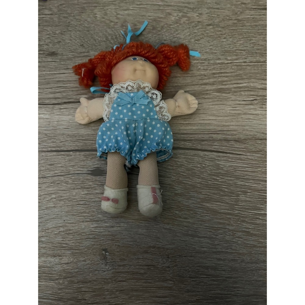 Vintage Cabbage Patch Kid Pinups Mini Doll Red Hair Blue Polka Dot Dress Toy